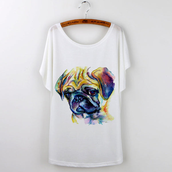 Summer Tops 2017 Funny Pug Print Women T-Shirt Female White Camisetas Tops Loose T Shirt French Bulldog Tee Shirt Femme Tshirt