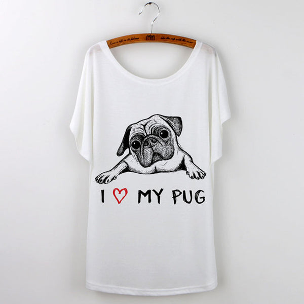 Summer Tops 2017 Funny Pug Print Women T-Shirt Female White Camisetas Tops Loose T Shirt French Bulldog Tee Shirt Femme Tshirt