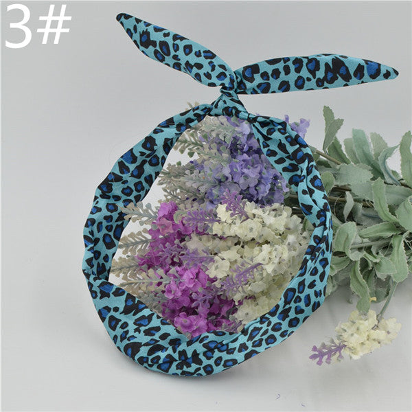 1Pc Cute Leopard Dots lip print flower Bunny Rabbit Ear Ribbon Headwear Hairband Metal Wire Scarf Headband Hair Band Accessories