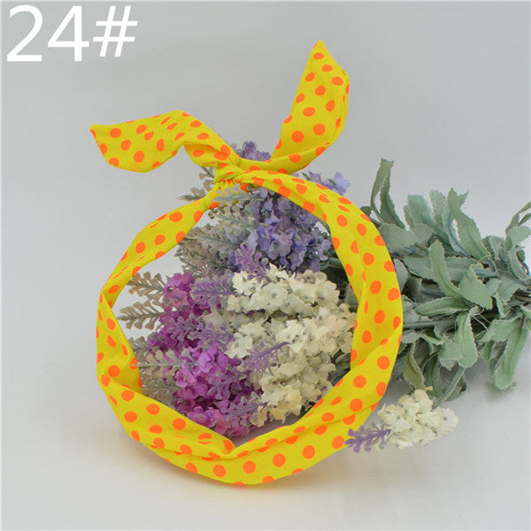 1Pc Cute Leopard Dots lip print flower Bunny Rabbit Ear Ribbon Headwear Hairband Metal Wire Scarf Headband Hair Band Accessories