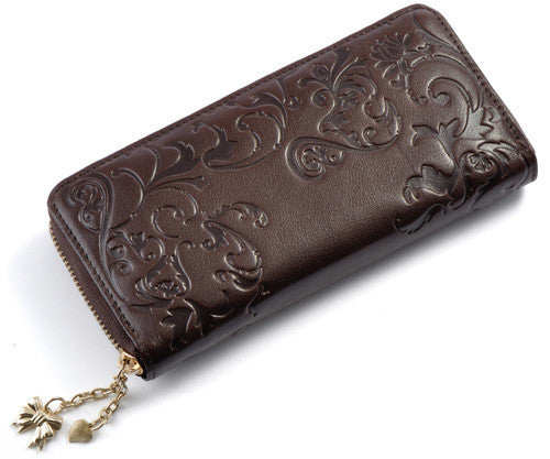 Miyahouse Fashion Genuine Leather Women Long Purse Flower Embossing Female Zipper Wallet Money Clips Woman Cards Purse