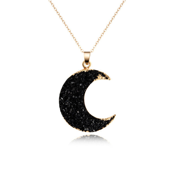 1PC New Pink Black Moon Resin Stone Pendant Necklace Women Druzy Drusy Gold Color Chain Necklace for Female Link Chain