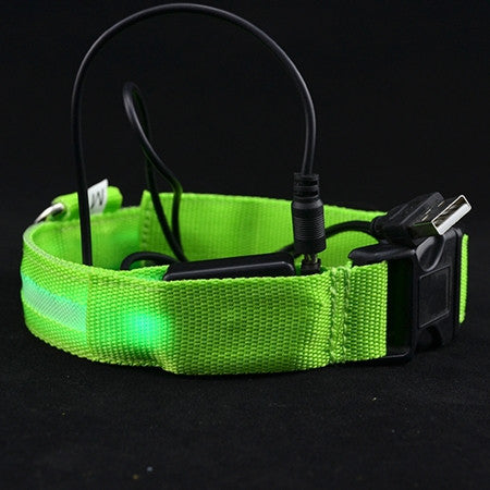 Adjustable Safety Pets Dog LED Flashing Night Light Nylon Collar USB Charging S-XL