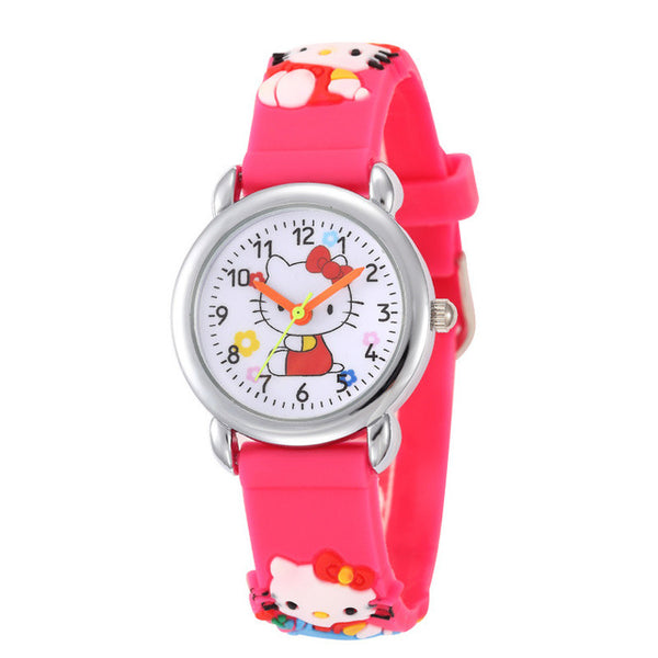 Cartoon Clock Hello Kitty Watch Girl Children Lovely Pink Dress Wrist Watch Kids Cute Child Brand Silicone Relogio Montre Enfant