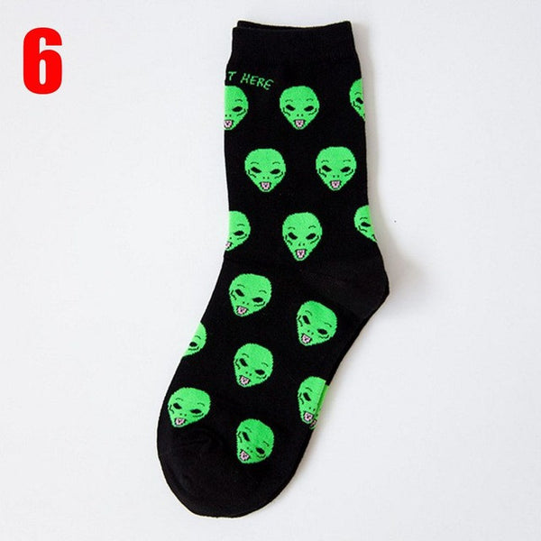 Fashion Unisex Cartoon Cat Art Funny Alien Planet Comfortable Autumn Winter Creative Warm Cotton Halloween Party Socks 2016 New