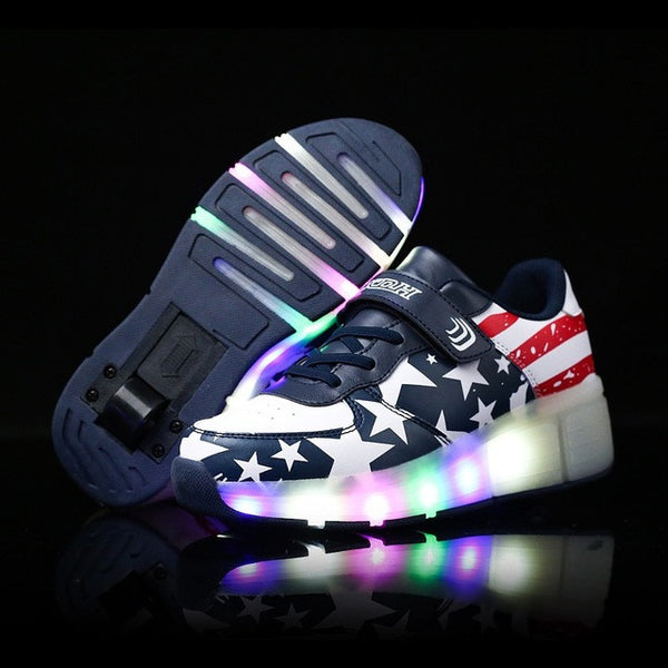 2016 New All Seasons Girls/Boys LED Light Shoes,Children Fashion Roller Skate Sneakers,Kids Luminous Shoes With Single Wheels