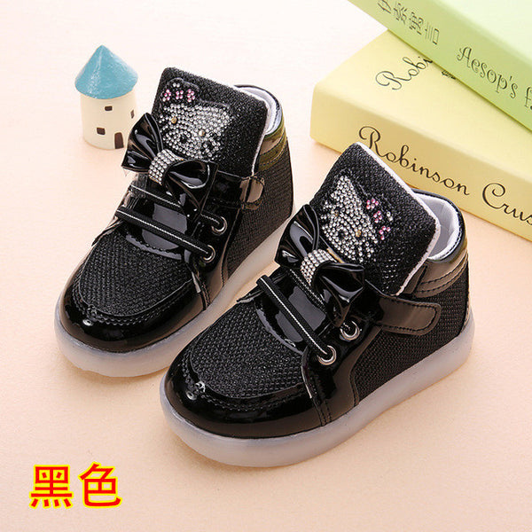 Children cartoon KT casual shoes new network hollow breathable sports shoes girls flashing LED fashion glowing sneakers 21-30