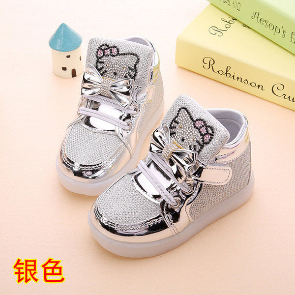 Children cartoon KT casual shoes new network hollow breathable sports shoes girls flashing LED fashion glowing sneakers 21-30