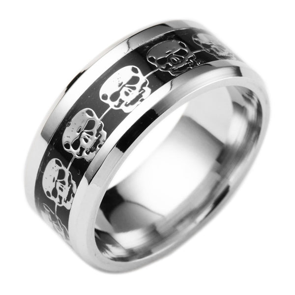 Fashion Mens Jewelry Never Fade Stainless Steel Skull Ring Gold Filled Blue Black Skeleton Pattern Man Biker Rings Men Gift 2016