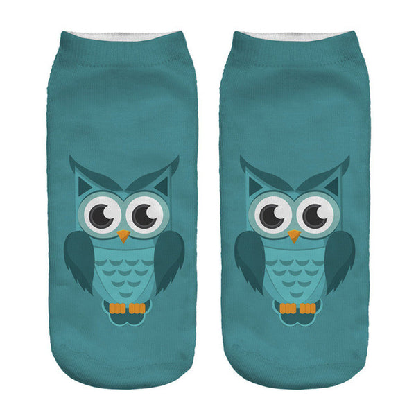 2016 New Meias Summer Autumn Harajuku Owl Socks 3D Print Animal  Women's  Low Cut Ankle Socks Cat Printed Socks