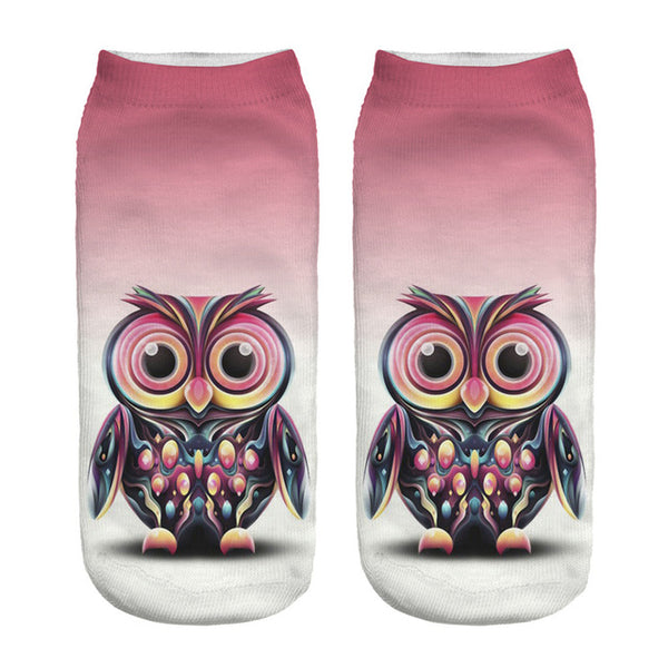 2016 New Meias Summer Autumn Harajuku Owl Socks 3D Print Animal  Women's  Low Cut Ankle Socks Cat Printed Socks