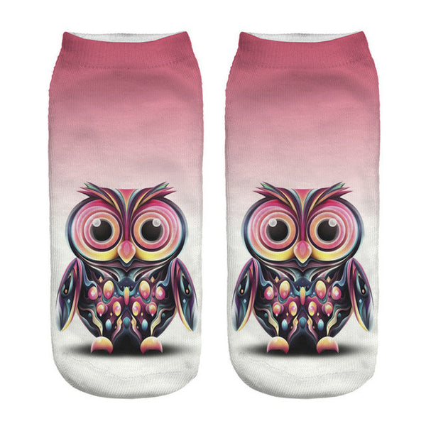 2016 New Meias Summer Autumn Harajuku Owl Socks 3D Print Animal  Women's  Low Cut Ankle Socks Cat Printed Socks