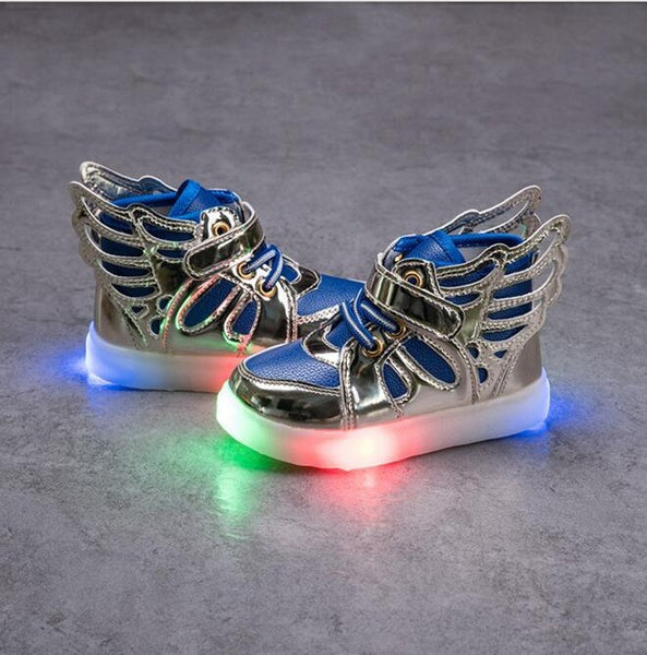 Children shoes with light 2016 New Children Lighted Shoes Boy Girl LED Flashing Shoes Kids Fashion Sneakers With Wings Shining
