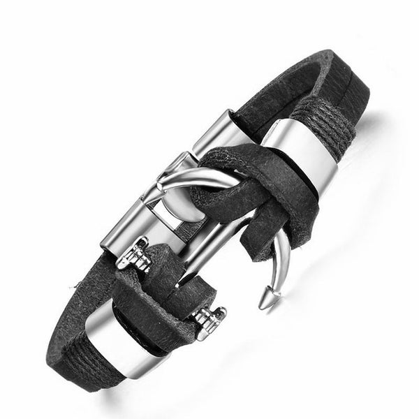 2016 Mens Trendy Leather Rope Handmade Double Layer Rudder Bracelet Men Punk Bracelet Bangles Jewelry Charme Pulseira