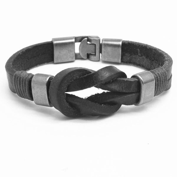 2016 Mens Trendy Leather Rope Handmade Double Layer Rudder Bracelet Men Punk Bracelet Bangles Jewelry Charme Pulseira