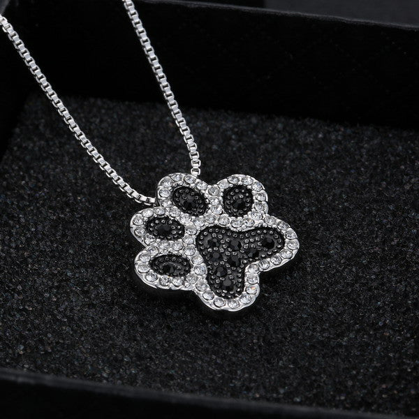 Pendant Necklace for women girl Personalized charming Fashion jewelry Silver plated Black and White crystal rhinestone Dog Paw