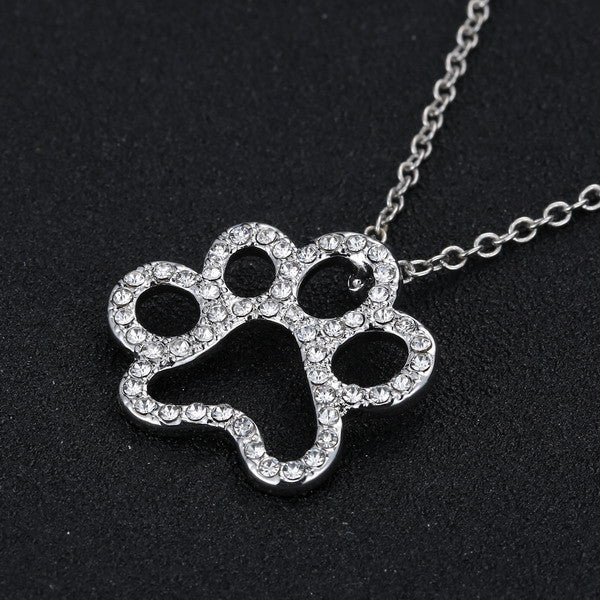 Pendant Necklace for women girl Personalized charming Fashion jewelry Silver plated Black and White crystal rhinestone Dog Paw