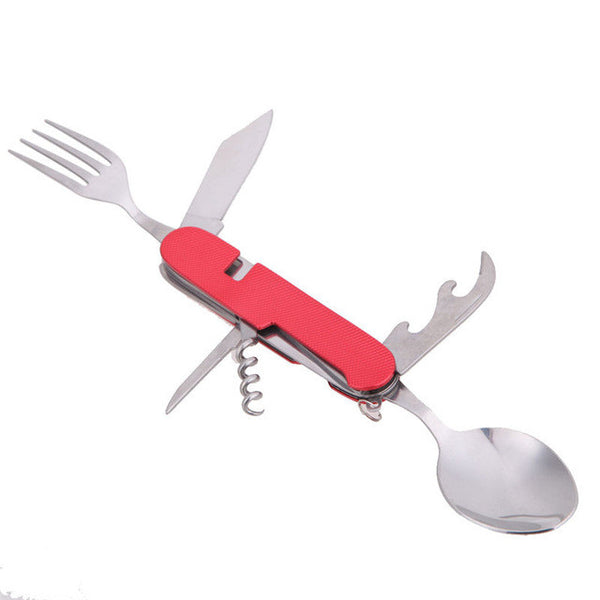 Portable 3 in 1 Stainless Steel Folding Spoon Fork Knife Set for Outdoor Camping Picnic Travel Multifunction Tableware