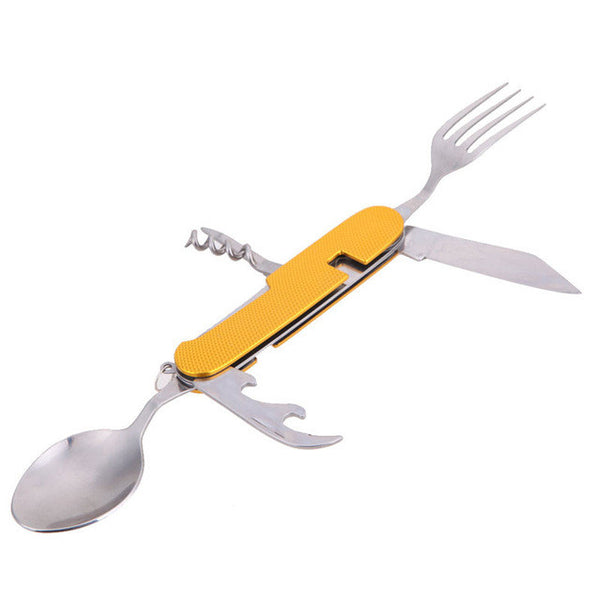 Portable 3 in 1 Stainless Steel Folding Spoon Fork Knife Set for Outdoor Camping Picnic Travel Multifunction Tableware