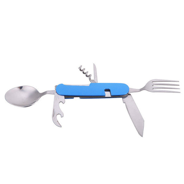 Portable 3 in 1 Stainless Steel Folding Spoon Fork Knife Set for Outdoor Camping Picnic Travel Multifunction Tableware