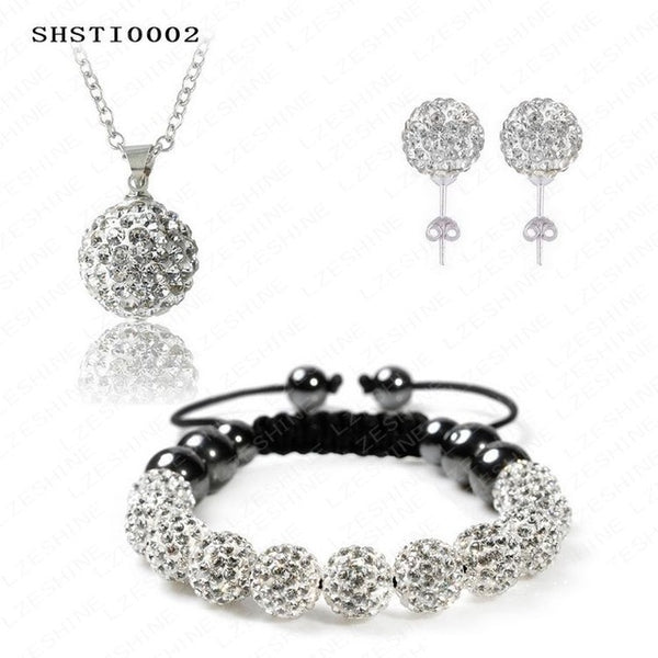 Fashion Crystal Shamballa Set Necklaces & Pendants/Bracelet/Earring Studs Jewelry Set With Disco Balls for Women SHSTImix1