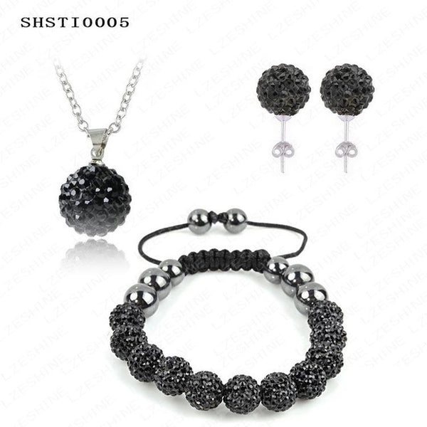 Fashion Crystal Shamballa Set Necklaces & Pendants/Bracelet/Earring Studs Jewelry Set With Disco Balls for Women SHSTImix1