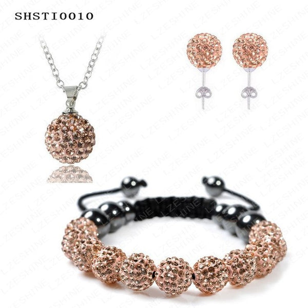 Fashion Crystal Shamballa Set Necklaces & Pendants/Bracelet/Earring Studs Jewelry Set With Disco Balls for Women SHSTImix1