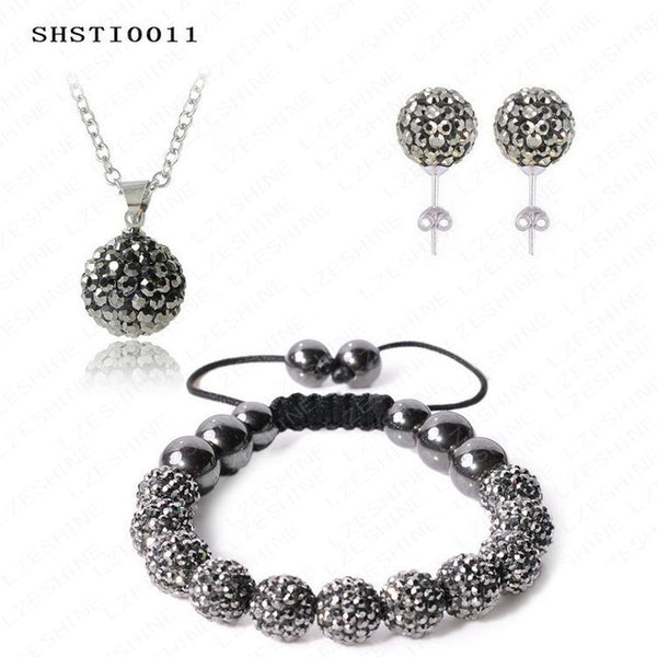 Fashion Crystal Shamballa Set Necklaces & Pendants/Bracelet/Earring Studs Jewelry Set With Disco Balls for Women SHSTImix1