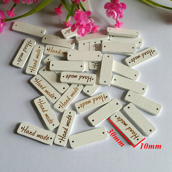 Wholesale 120PCs 2 Holes Tag Brand "Hand made" Decorative Wood Buttons Sewing Supplies Scrapbooking Free Shipping
