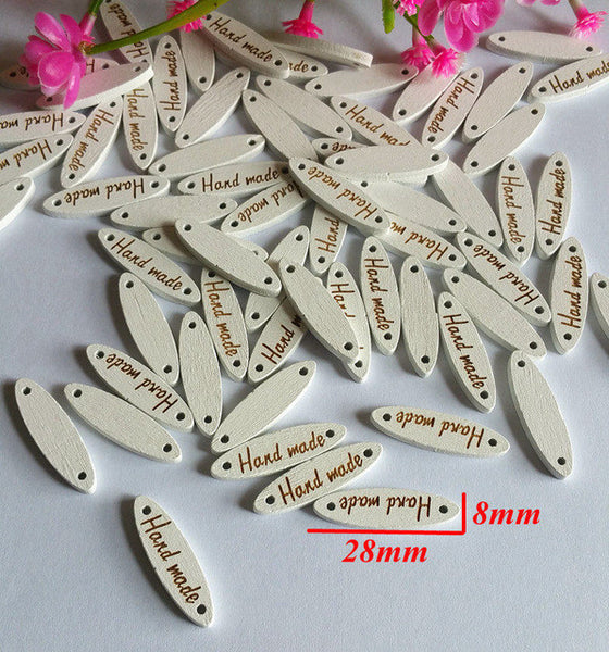 Wholesale 120PCs 2 Holes Tag Brand "Hand made" Decorative Wood Buttons Sewing Supplies Scrapbooking Free Shipping
