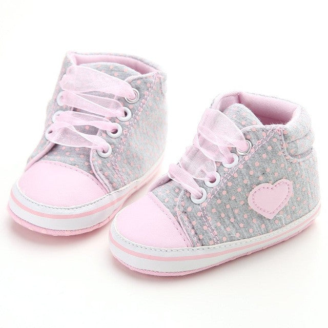 Spring Atumn Newborn Toddler Shoes  Classic Casual Infant Baby Girls Princess Polka Dots Lace-Up First Walkers Sneakers Shoes
