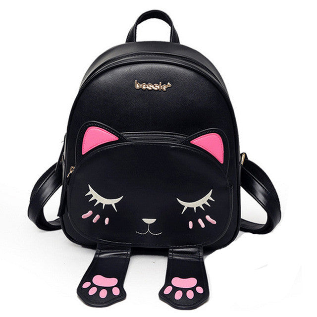 Cat Backpack Black Preppy Style School Backpacks Funny Quality Pu Leather Fashion Women Shoulder Bag Travel Back Pack Sac XA531B