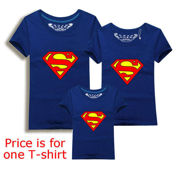 Family Matching Clothes Parent Kid Look Superman T Shirts Summer Father Mother Kids Cartoon Outfits New Cotton Tees Free Drop