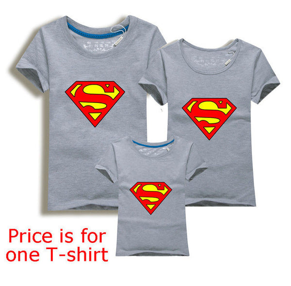 Family Matching Clothes Parent Kid Look Superman T Shirts Summer Father Mother Kids Cartoon Outfits New Cotton Tees Free Drop