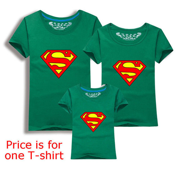 Family Matching Clothes Parent Kid Look Superman T Shirts Summer Father Mother Kids Cartoon Outfits New Cotton Tees Free Drop