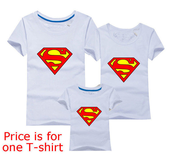 Family Matching Clothes Parent Kid Look Superman T Shirts Summer Father Mother Kids Cartoon Outfits New Cotton Tees Free Drop