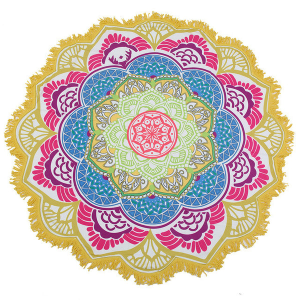 Beach towel Tassel Indian Mandala Tapestry Totem Lotus Printing Beach Towels Yoga Mat Sun block Round Bikini Cover-Up Blanket