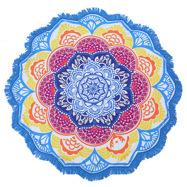 Beach towel Tassel Indian Mandala Tapestry Totem Lotus Printing Beach Towels Yoga Mat Sun block Round Bikini Cover-Up Blanket