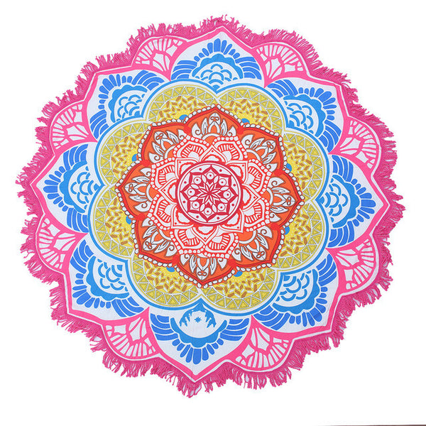 Beach towel Tassel Indian Mandala Tapestry Totem Lotus Printing Beach Towels Yoga Mat Sun block Round Bikini Cover-Up Blanket