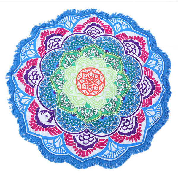 Beach towel Tassel Indian Mandala Tapestry Totem Lotus Printing Beach Towels Yoga Mat Sun block Round Bikini Cover-Up Blanket