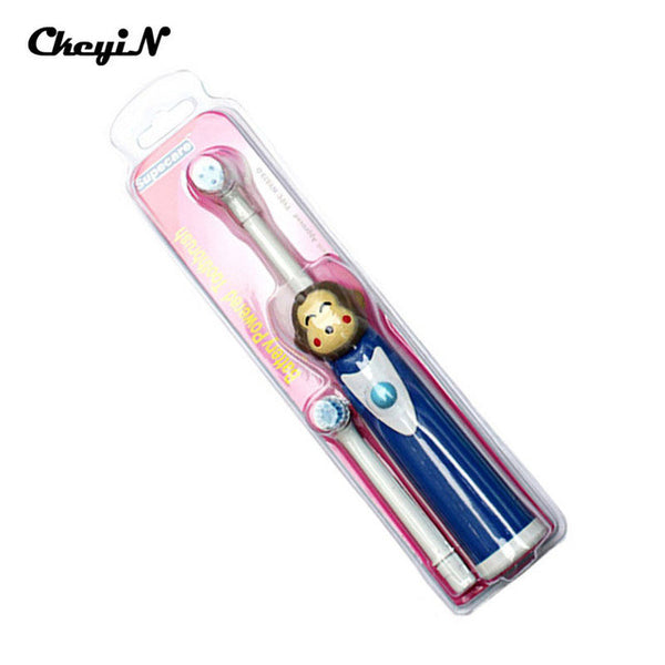 2 Heads Replaceable Electric Automatic Toothbrush for Children Cartoon Tooth Brush Baby Kid Dental Care Massage Whitening
