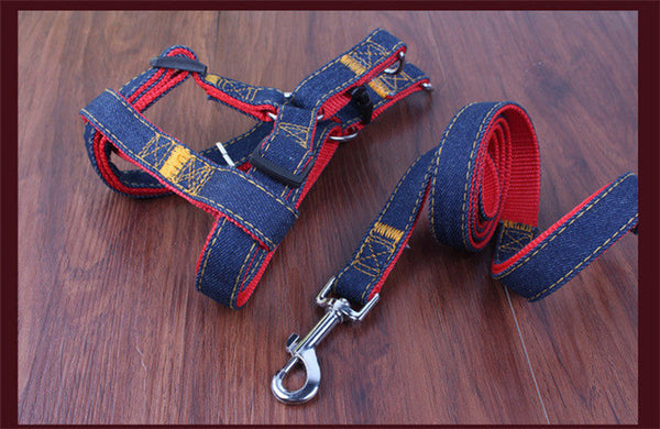 2017 New Arrival Hot Sales S L XL Colorful Jean Denim Leash Harness Dog Collar Chain Cat rope belt adjustable collar dogs PG08