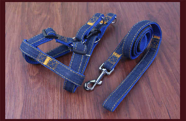 2017 New Arrival Hot Sales S L XL Colorful Jean Denim Leash Harness Dog Collar Chain Cat rope belt adjustable collar dogs PG08