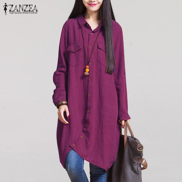 ZANZEA Fashion Women Blouses 2017 Autumn Long Sleeve Irregular Hem Cotton Shirts Casual Loose Blusas Tops Plus Size S-5XL