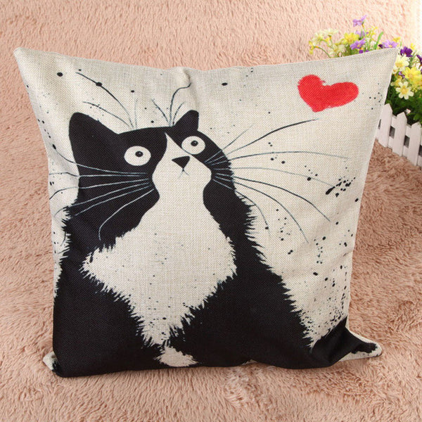 45cm*45cm Cartoon Decorative Pillowcase Cat Pillow Case Married Couples Kitten Cushion Cover Linen