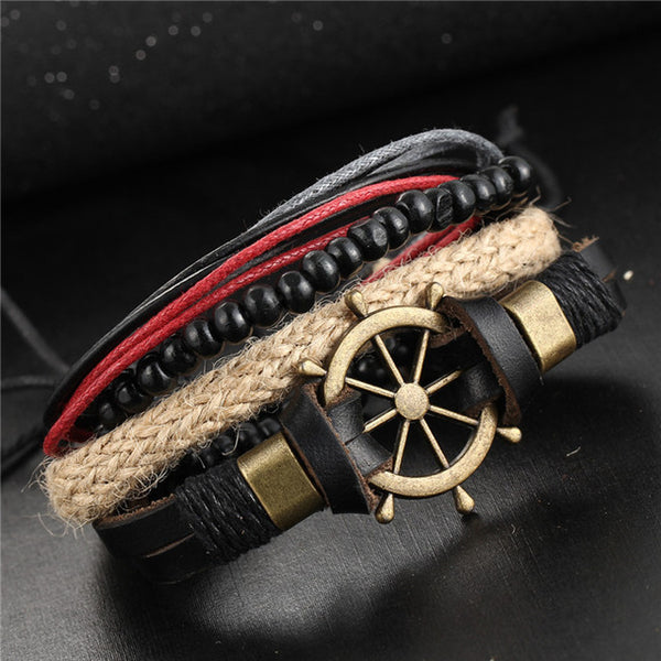 17KM 2016 Boho Women Fashion Leather Bracelets&Bangles 4 PCS Wristband Anchors Jewelry Vintage Charm Pulseira Masculina