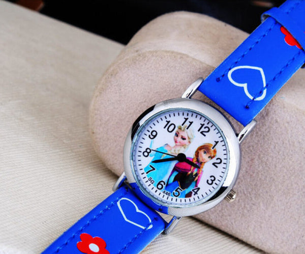2016 New Cartoon Children Watch Princess Elsa Anna Watches Fashion Kids Cute relogio Leather quartz WristWatch Girl Gift relojes