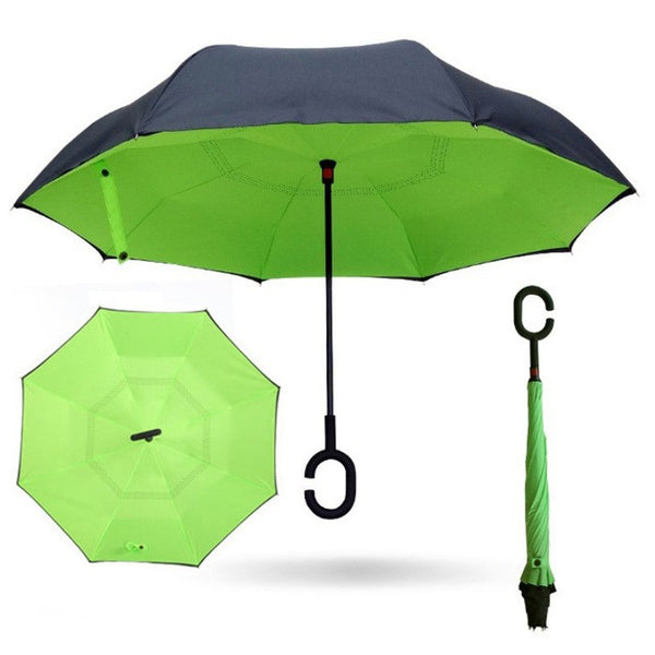 Semi-automatic Windproof Reverse Folding Umbrella Double Layer Inverted Self Stand Out Rain Gear C-Type Handle Hot Sale