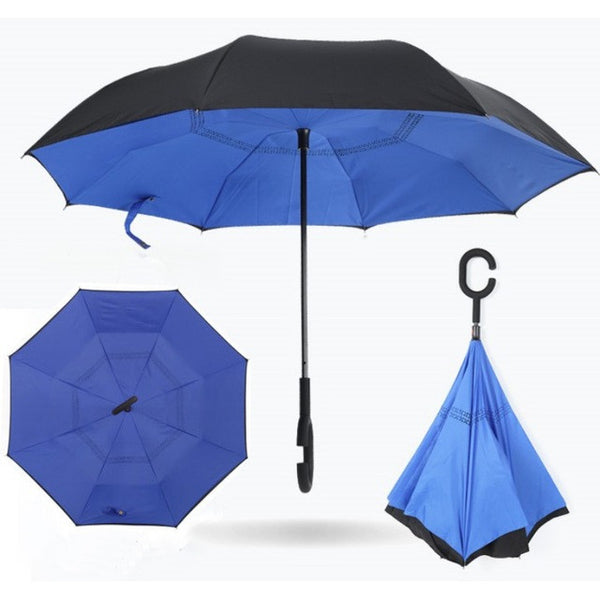 Semi-automatic Windproof Reverse Folding Umbrella Double Layer Inverted Self Stand Out Rain Gear C-Type Handle Hot Sale