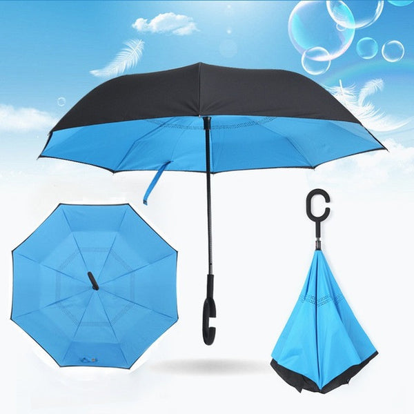 Semi-automatic Windproof Reverse Folding Umbrella Double Layer Inverted Self Stand Out Rain Gear C-Type Handle Hot Sale